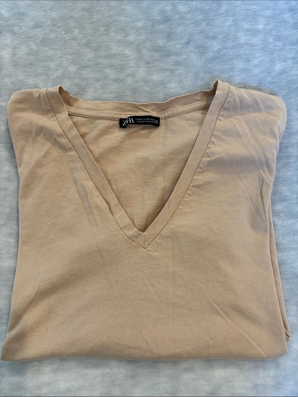 Zara Women's V-Neck Cotton TShirt Tan Size Medium RS